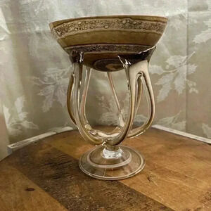 Zorza Vintage Hand Blown Art Glass  Jellyfish Pedestal Bowl, Poland 1990's 8"
